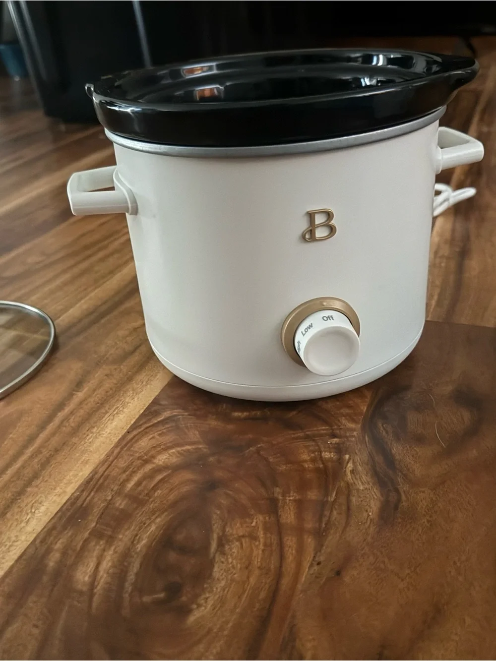 Home Kitchen White Mini Slow Cooker with lack Lid